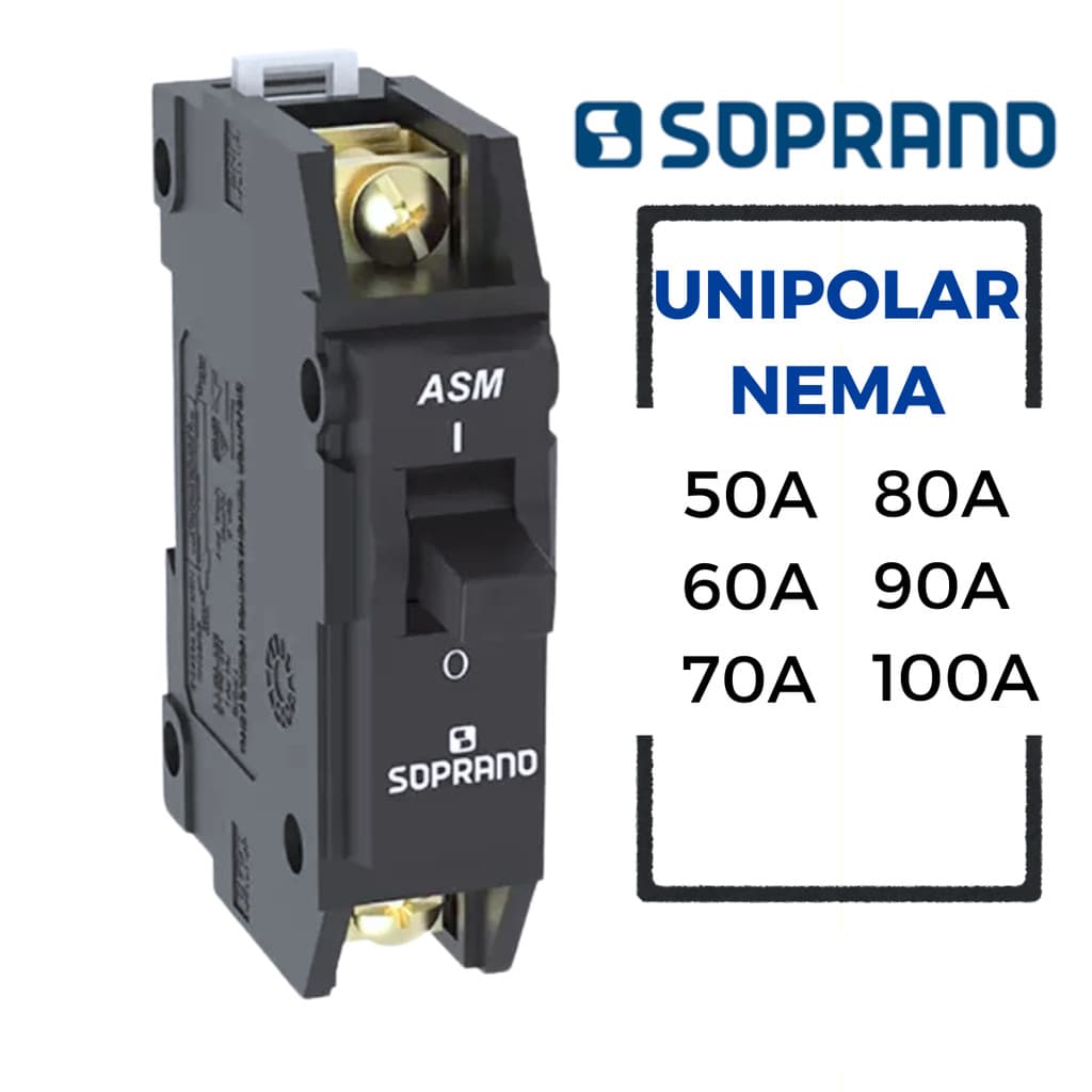 Disjuntor Nema Monopolar 50A  60A 70A  80A  90A 100A Preto Alta Tensão Trifásica Até 380V Soprano