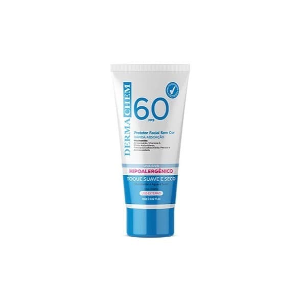 Dermachem - Protetor Solar Rosto FPS 60 Validade 2027 Sem Cor Toque Seco  Rejuvenescedor 40g