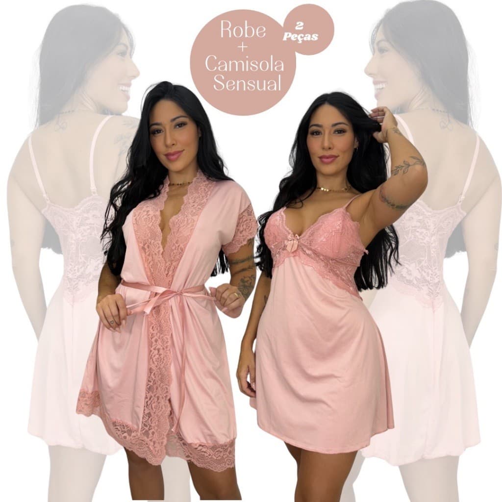Camisola Sensual Linha Noite + Luxo Robe Romantic