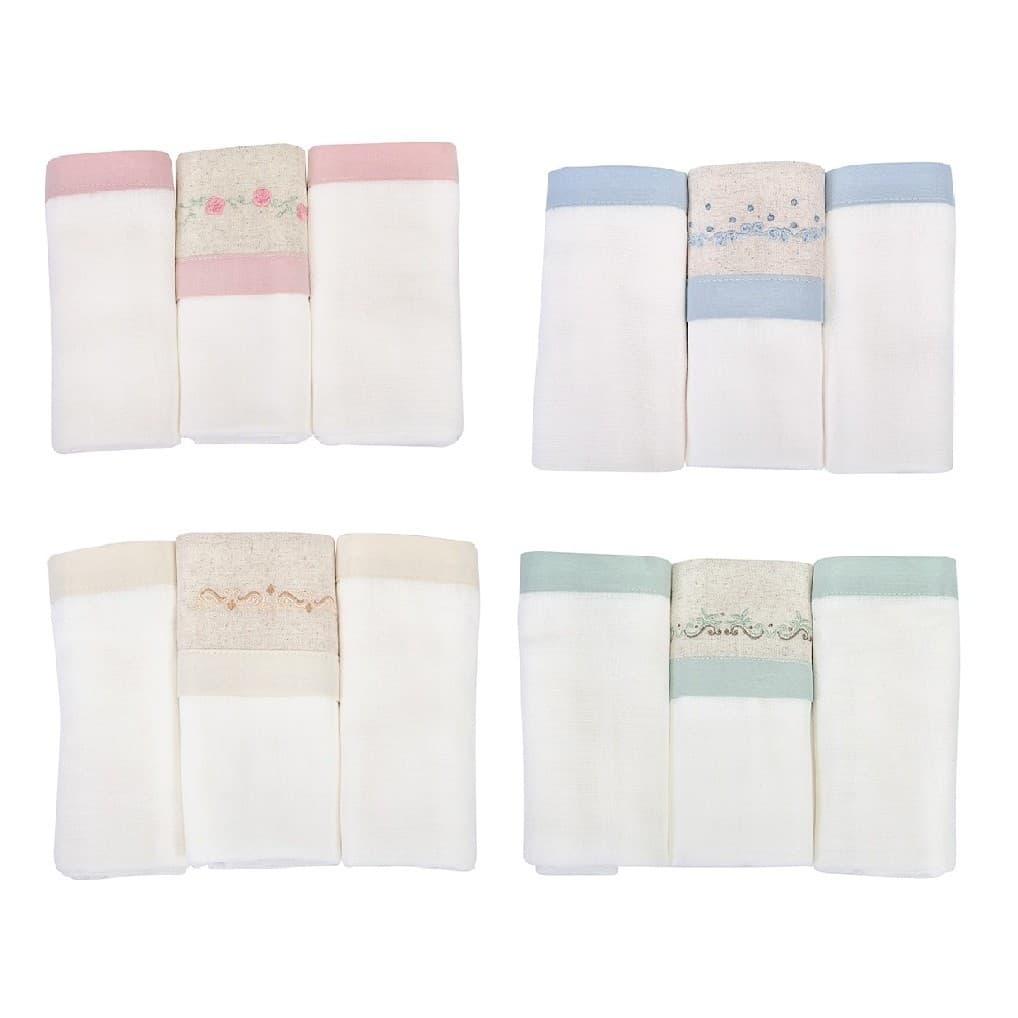 Kit Fralda de Pano para Bebê Bordada com Bainha 3 unidades Premium Loupiot Nature Minasrey