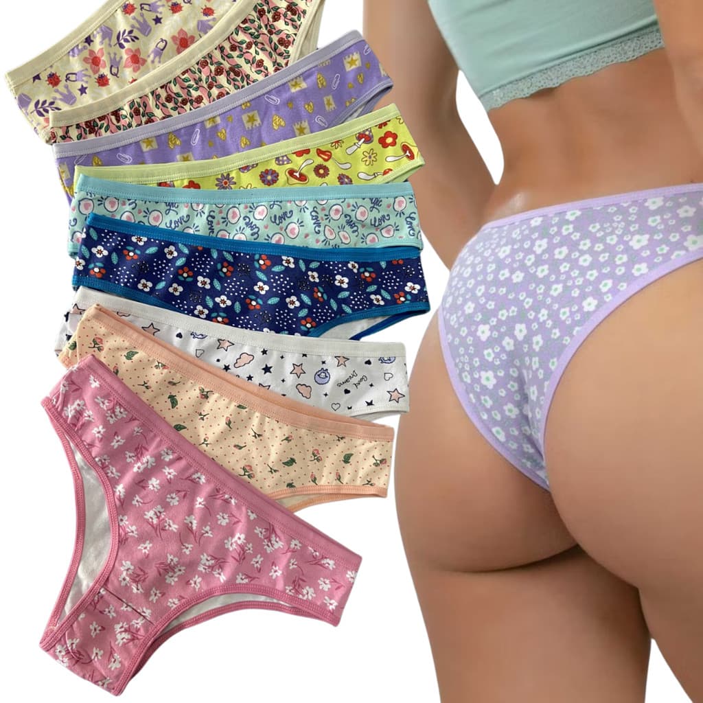 Kit 10 Calcinhas Algodão Premium Feminina Estampado Conforto Lingerie Não Marca Anti Alergico
