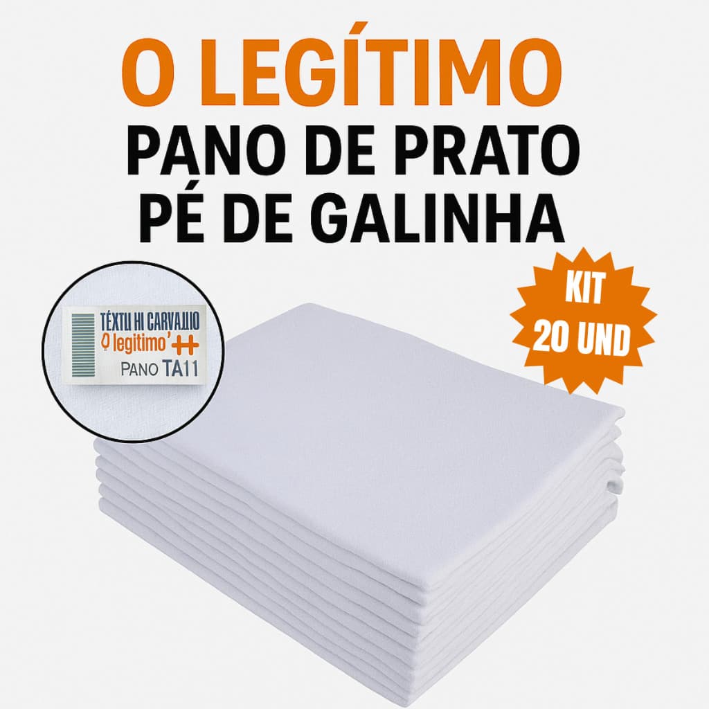 Kit Pano De Prato Pé De Galinha H.CARVALHO C/ Bainha Liso Branco O Legitimo 66x41