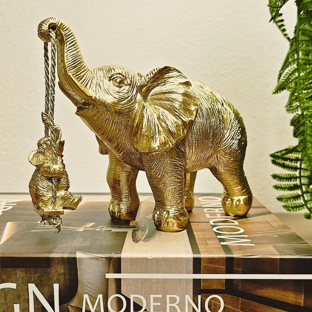 Estátua Elefante Resina Mãe E Filho Balanço Escultura Enfeite Decoração Casa Rack Mesa de Centro