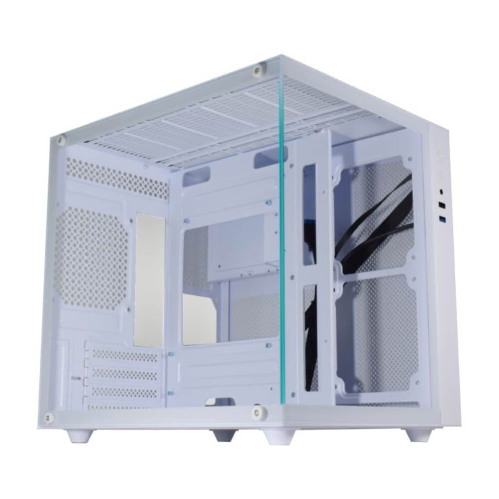 Gabinete gamer K-MEX Aquário Micro CG-W2SB, RGB,  Lateral de Vidro Temperado, s/fan, Branco - CGW2SBRH002CB0X
