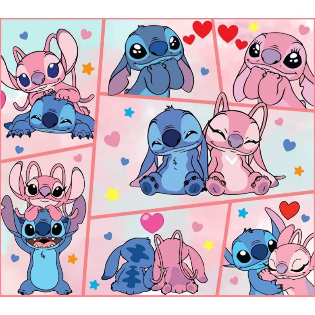 Tecido TRICOLINE MISTA Estampa Digital - Stitch e Angel