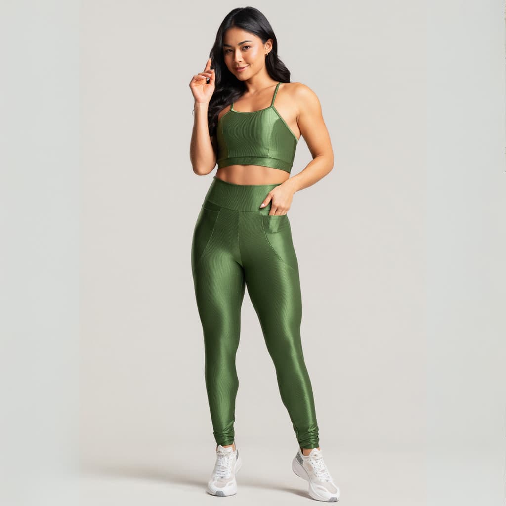 Conjunto Legging Academia Com Bolso Top Fitness Calça Treino Feminino Luxo