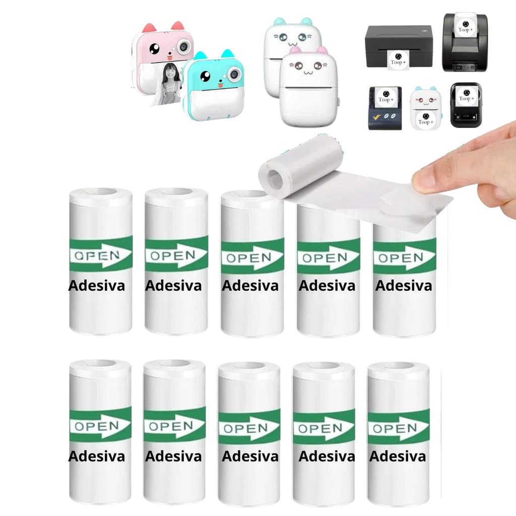 Kit 10 Bobina Etiqueta Térmica Adesiva 57x30mm Branco Rolo Mini Impressora Portátil a Prova De Água