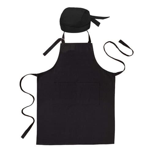 Kit Bandana C/ Avental Oxford C/ Bolso Churrasco Uniforme Evento Chef Preto