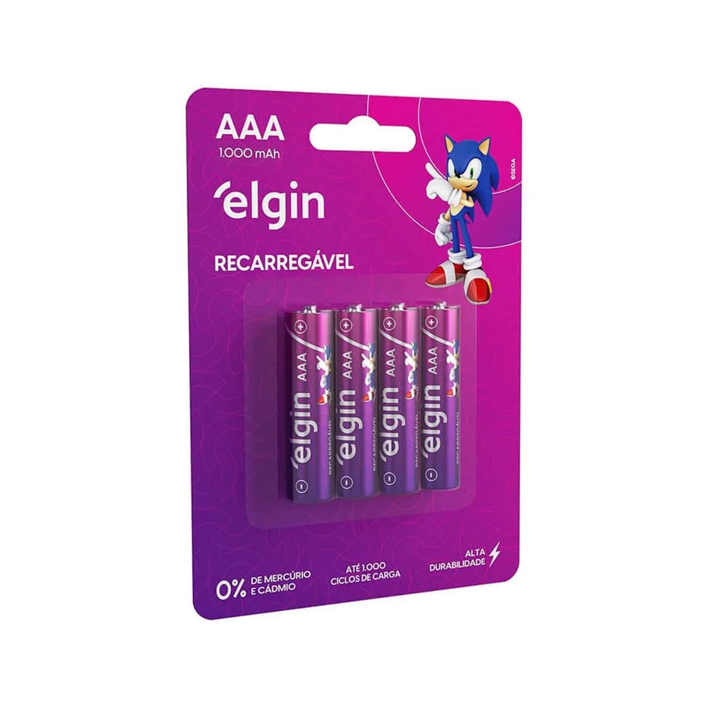 Pilha Recarregável AAA Palito 1000mAh Elgin com 4 unidades