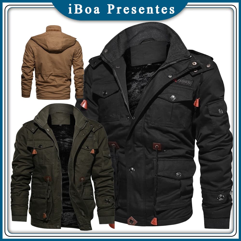 Casaco Masculino Com Capuz Outono Inverno Jaqueta Grosso iBoa Presentes