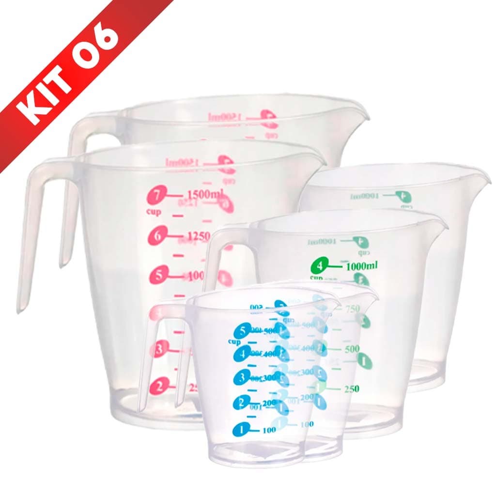 Kit 6 Jarras Medidoras de Plástico – 500ml, 1000ml e 1500ml – Cozinha, Receitas e Medidas Precisão