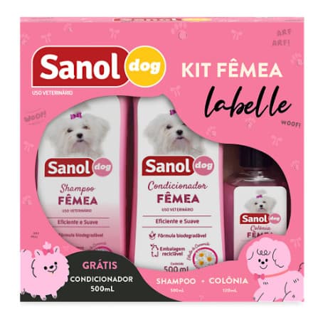 Kit Conjunto Femea Labelle (Shampoo 500ml + Condicionador 500ml + Colônia 120ml) - Sanol Dog