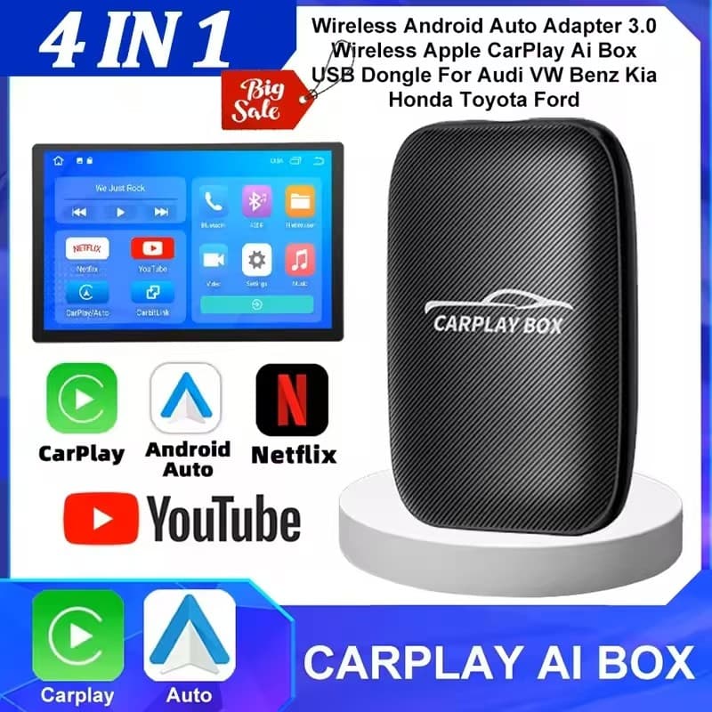 4 Em 1 Universal Fechado Com Fio Para Sem Android Auto CarPlay Adaptador Caixa De tv Streaming De Carro Plug and Play Ac