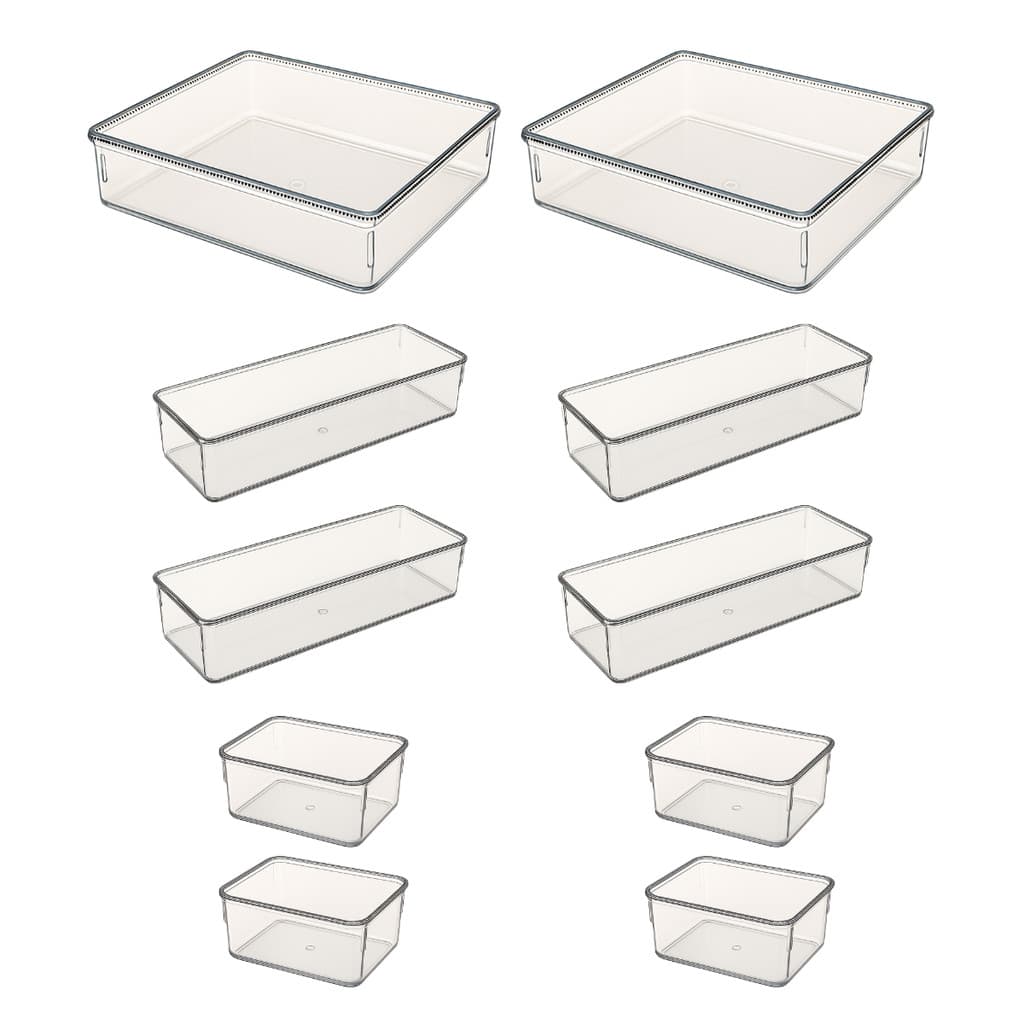 Kit 10 Organizador Modular Multiuso Acrílico Cristal Cesto Gaveta Maquiagem Geladeira