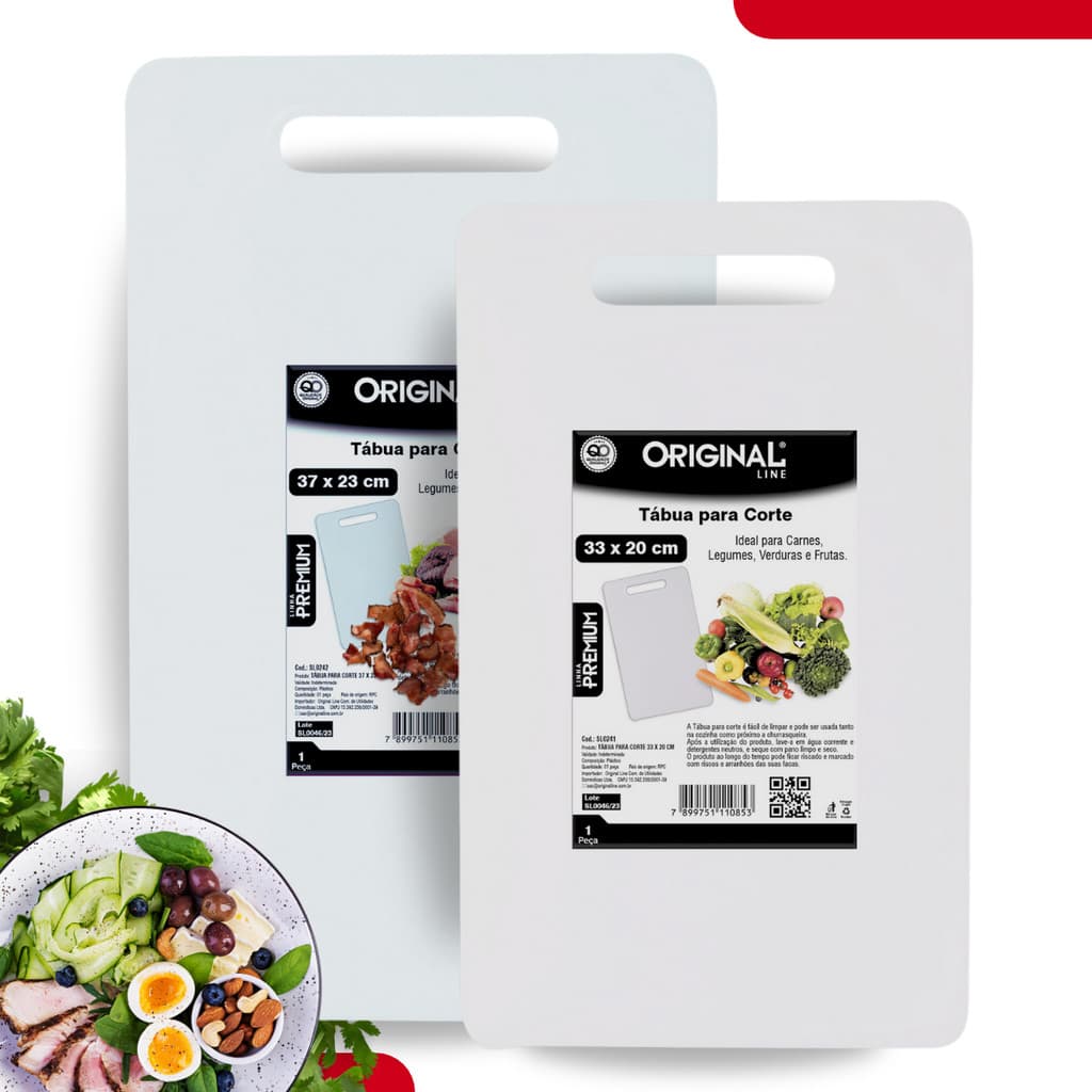 Kit Tabua de Carne Polietileno C/2 Churrasco Cozinha Original Line tábua de cortar carne