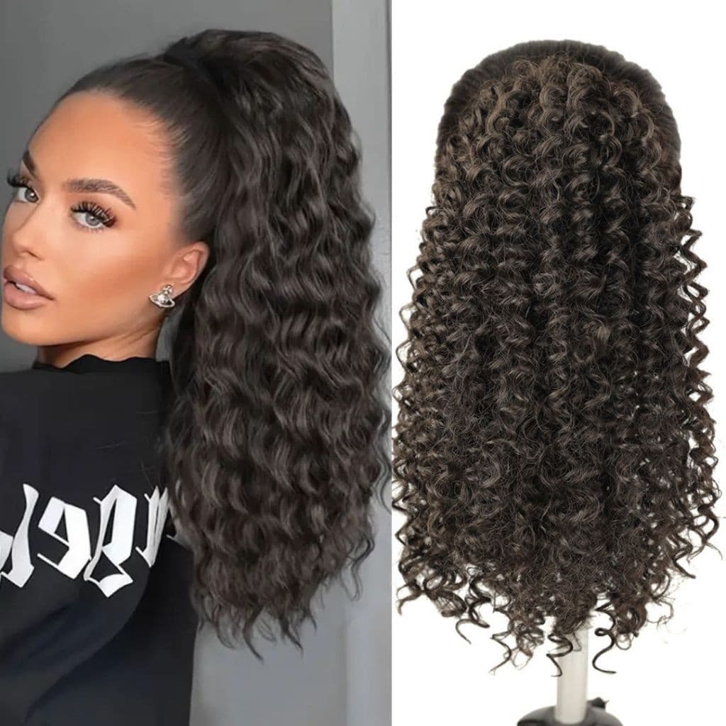 CECILIA Rabo de Cavalo Sintética de Onda Profunda Encaracolada com Cordão 40CM 110G