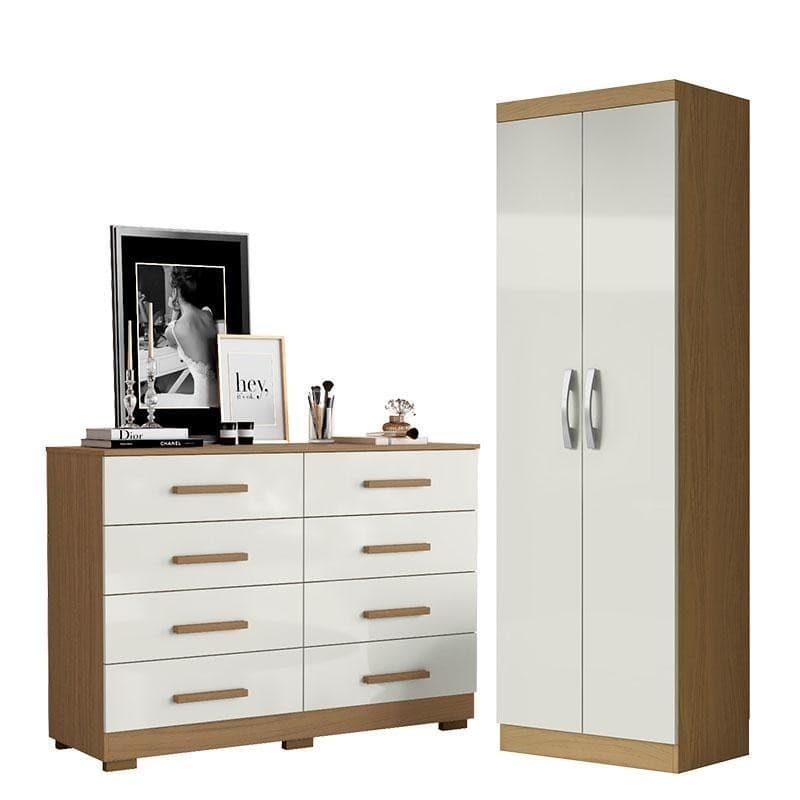 Cômoda 8 Gavetas 2014148 e Armário Multiuso New 2000192 Atacama Off White - Aramóveis 