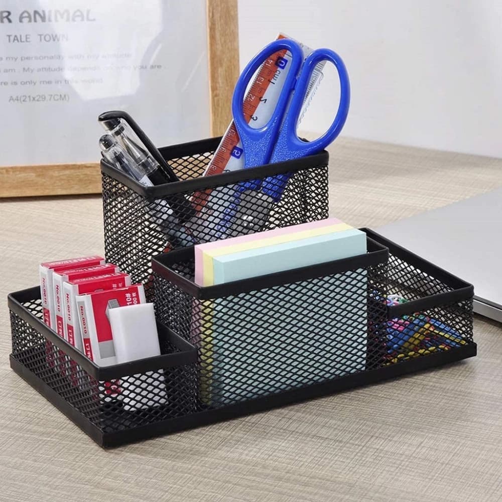 Porta Caneta Organizador De Metal Para Mesa Escritório Aramado C/ Divisórias Multiuso
