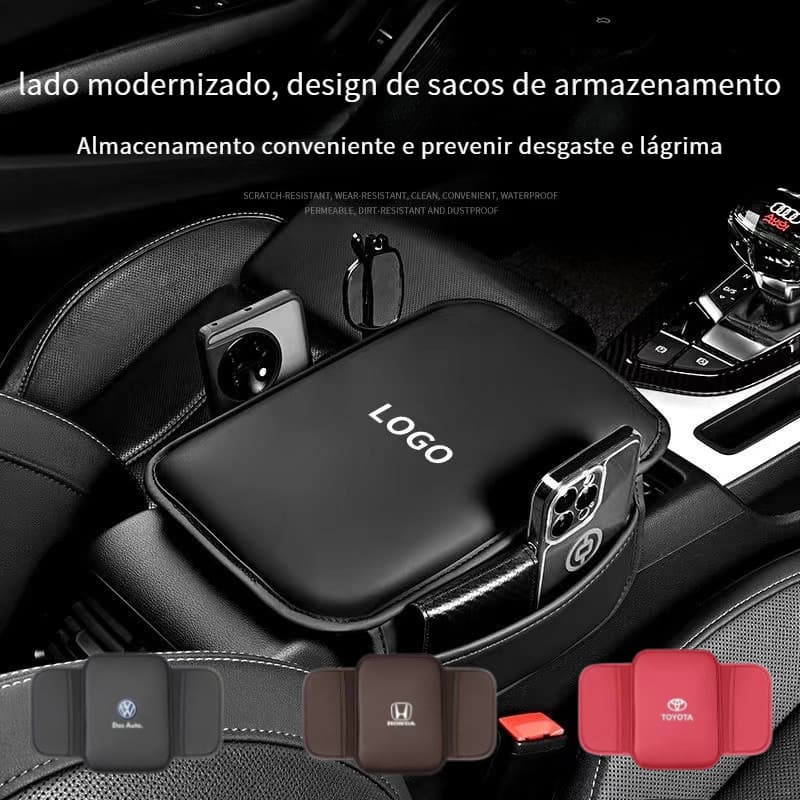 SXD Almofada de Repouso Central do Carro - Alta Ajustável,Bolsa Lateral Aprimorada, Couro Napa Autêntico, Compatível com