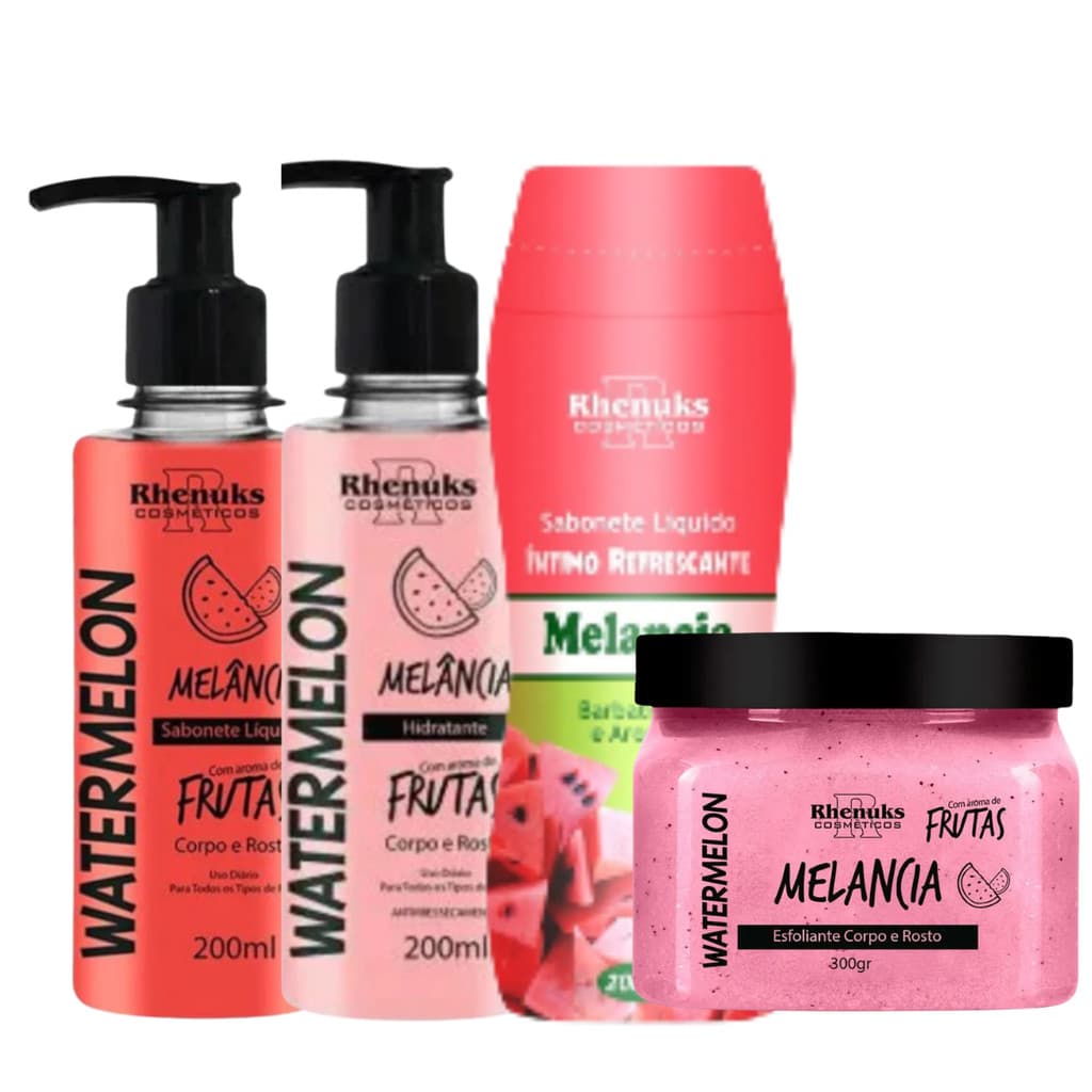 Kit Melancia 4 Itens - Sabonete Íntimo + Hidratante + Sabonete Líquido + Esfoliante