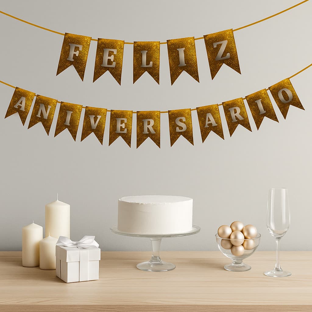 Faixa Decorativa Grande - Feliz Aniversario Holográfica Bolinha 12x17CM