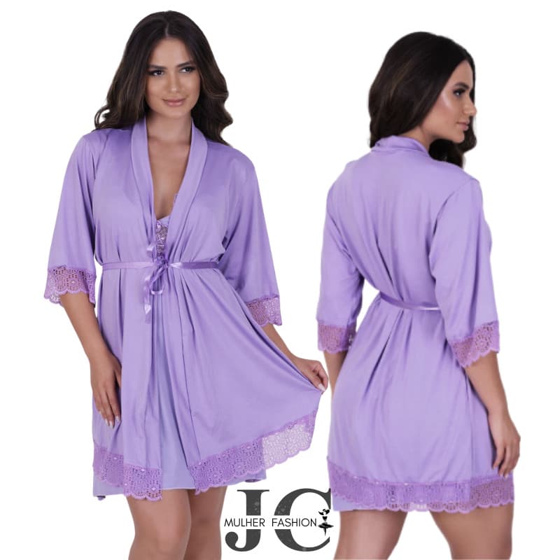 Robe de Luxo Sensual Romantic com Renda Roupão Feminino linha noite