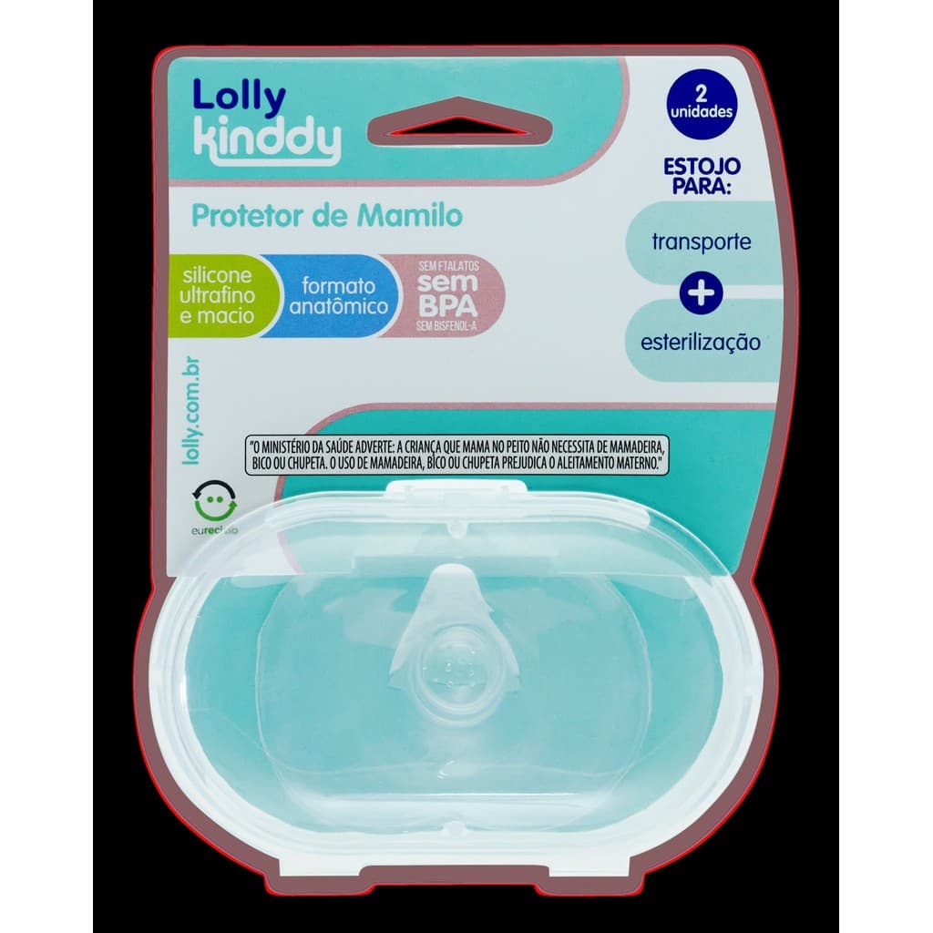 Protetor de Mamilo Lolly bico de silicone, ultrafino e macio , formato anatômico, acompanha estojo.