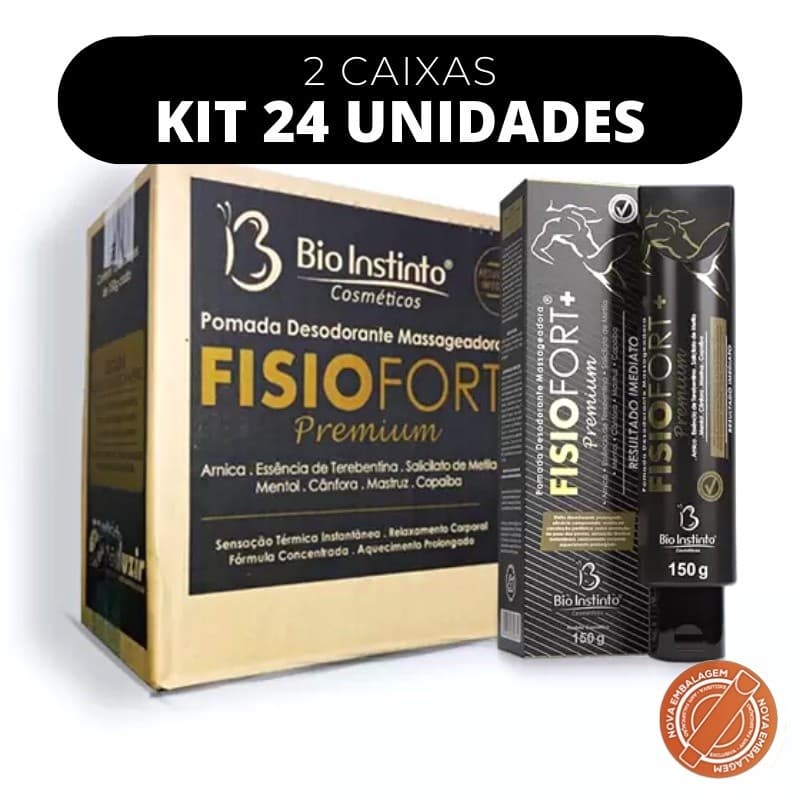 Kit c/ 24 Pomada Massageadora Fisiofort Premium Preta 150g - Bio Instinto