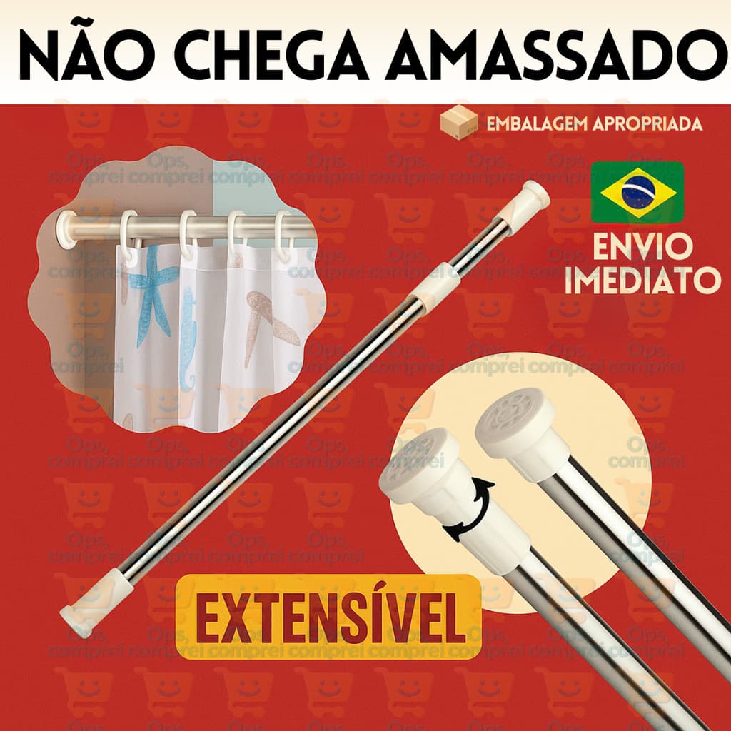 Varão Extensível Porta Cortina Box Banheiro de Box