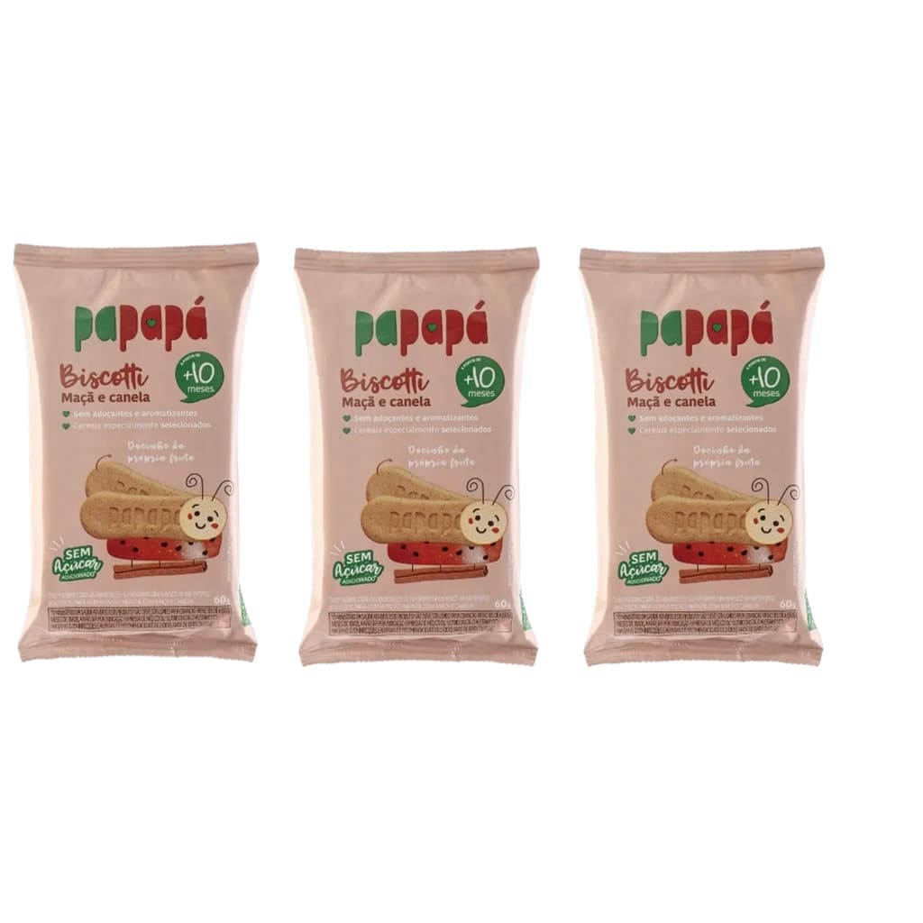 Kit 3x Biscoito Infantil Biscotti Maçã E Canela 60g - Papapá