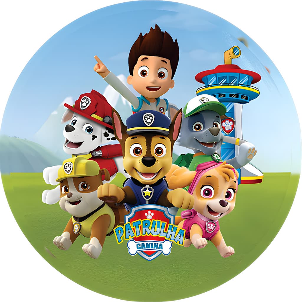 Capa de Painel Festa Desenho Redondo Tecido Sublimado Tema Patrulha Canina Vários Modelos 1,50x1,50 E 50X50CM