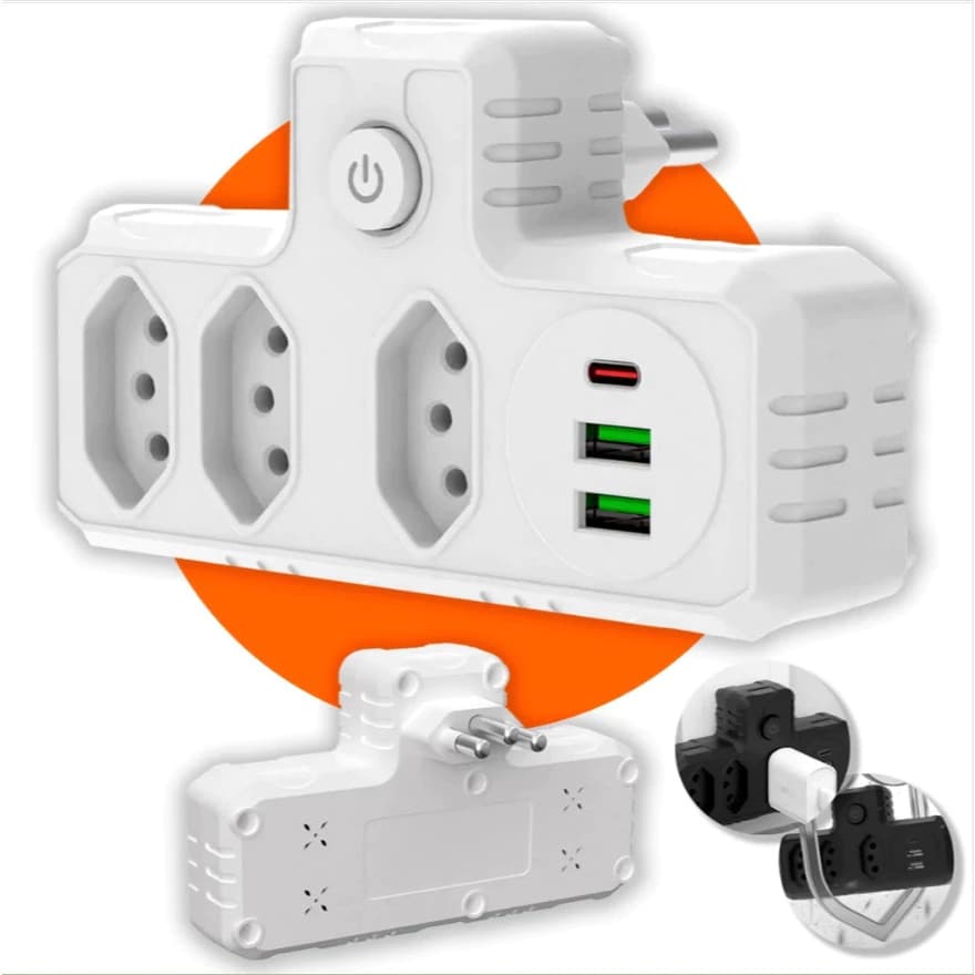 Conector De Extensão Portátil 3 Universal Plug Carregador Rápido 2 Usb 1 Tipe-C Transformador Conversor De Tomada