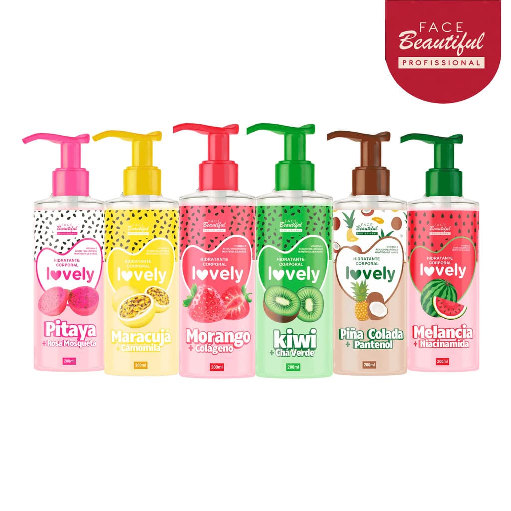 Kit 06 Hidratante Corporal de Fruta Lovely Face Beautiful 200 ml