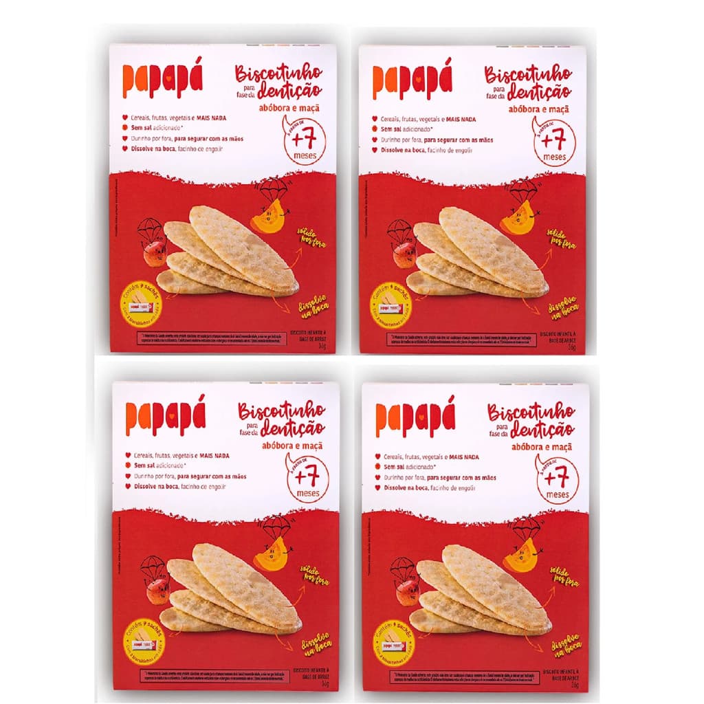 Kit 4x Biscoitinhos Para Dentição Orgânico Maçã Abóbora 36g