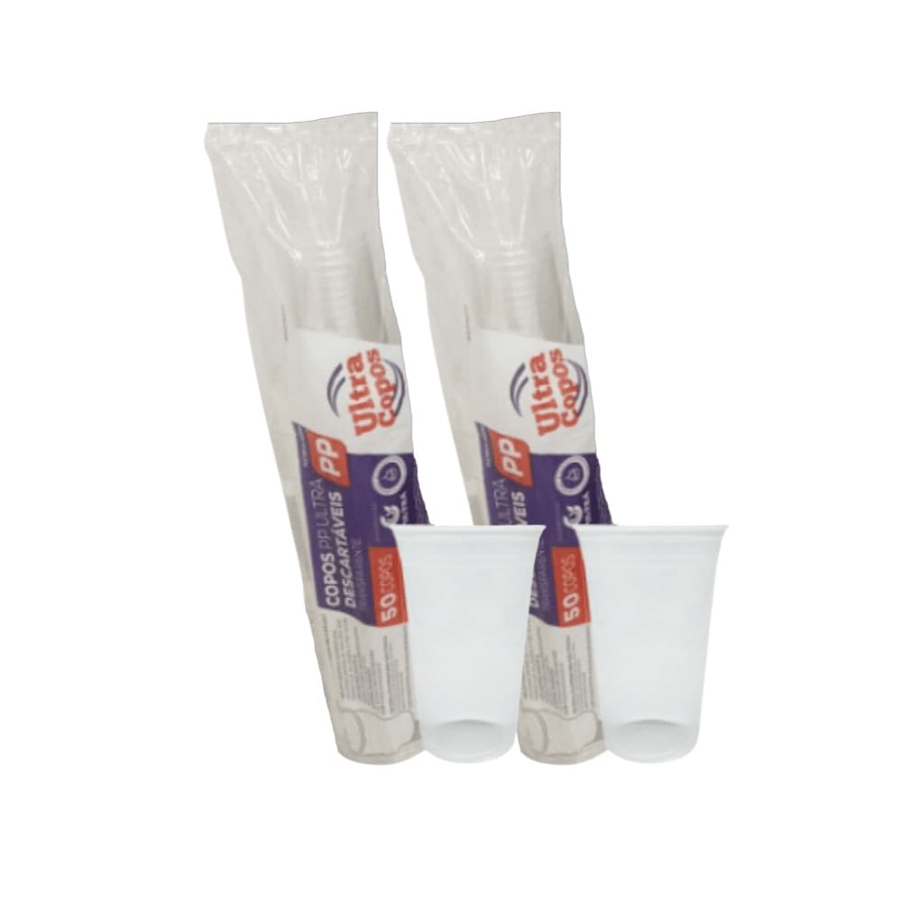 2 Pacotes de Copo de 400ml PP Transparente Liso Ultra Copos Replast com 50 unidades