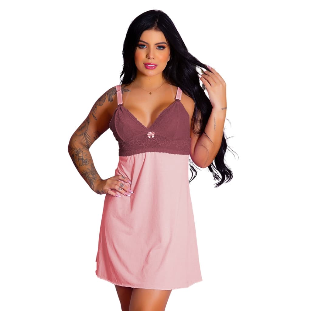 Camisola Bicolor Amamentação Gestante Fecho Pós Parto Maternidade Vestido Dormir