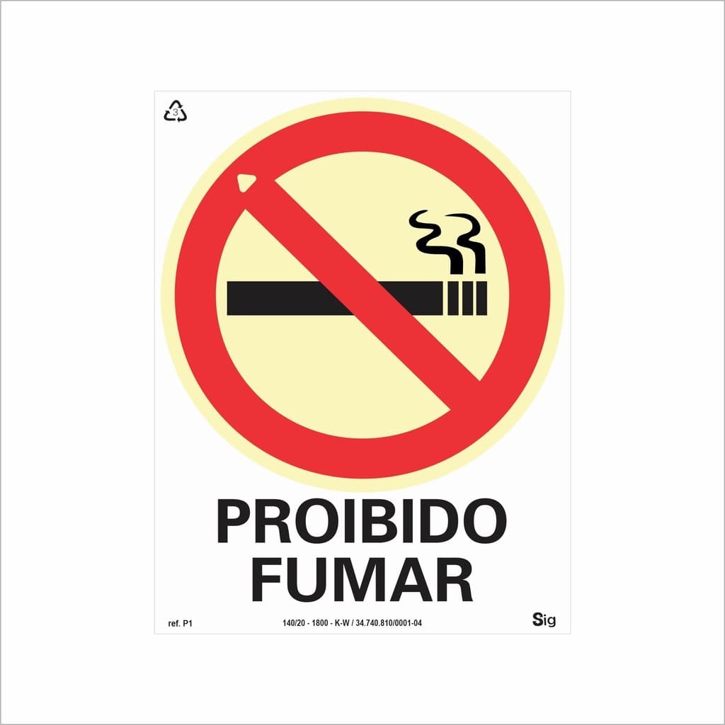 Placa de Sinalização Proibido Fumar Fotoluminescente Antichamas