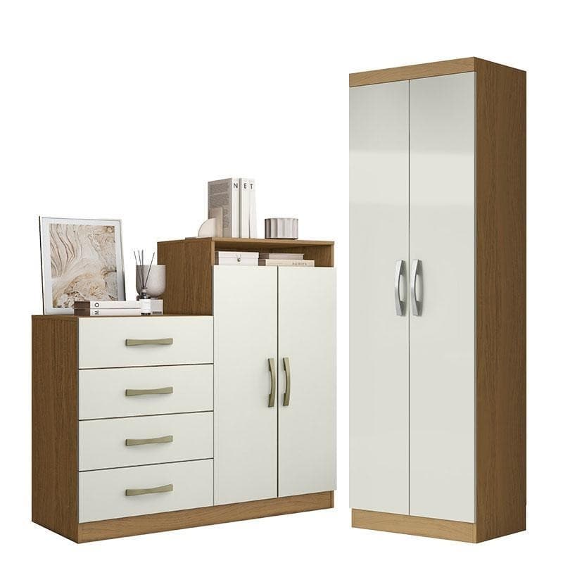 Cômoda Sapateira Londres 2004142 e Armário Multiuso New 2000192 Atacama Off White - Aramóveis 