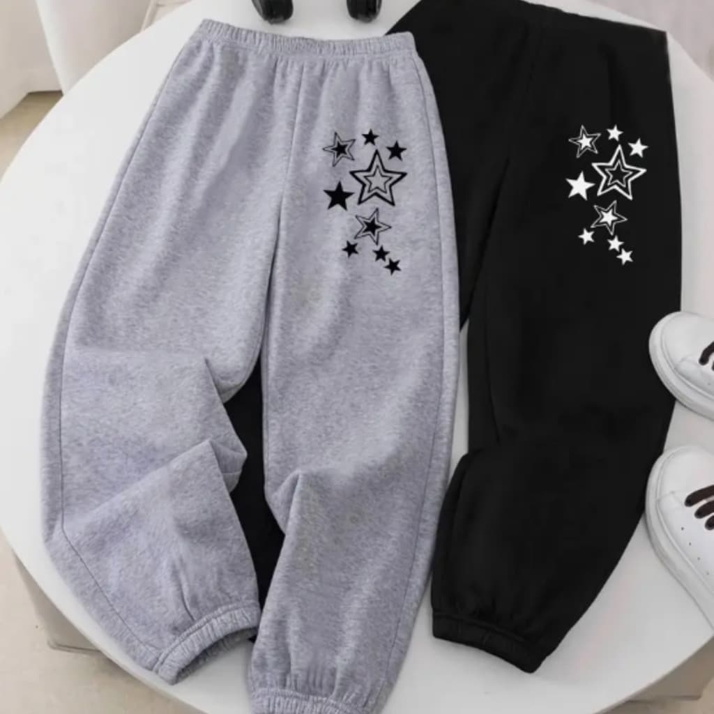 Calça Moletom Modelo Jogger Ajustavel Estrelas Star Minimalista Algodão Quentinho Forrado Inverno