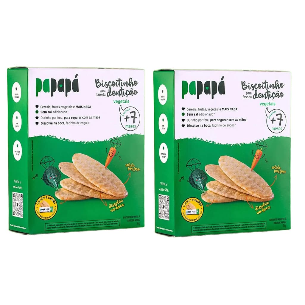 Kit 2x Biscoito Papapá De Vegetais Sem Glúten Sem Sal 36g