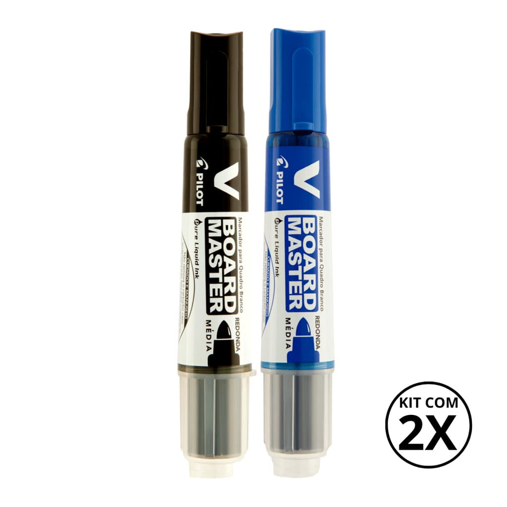Kit com 2 Marcadores Para Quadro Branco V Board Master - PILOT KITS:AZUL+PRETO