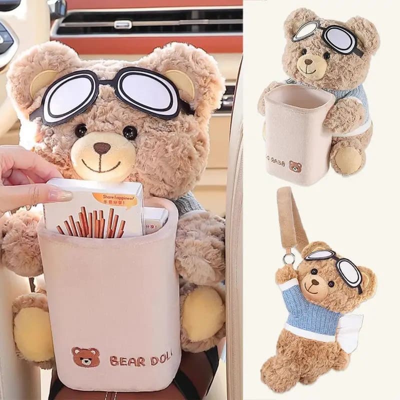 Caixa De Tecido Do Carro Lixo Dois-Em-Um Urso Óculos Apoio De Braço Fora Da Papel Bonito Decoração Interior