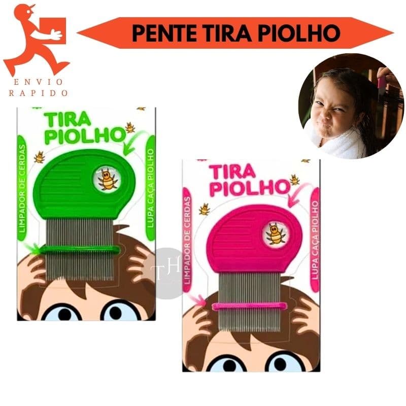 Pente Tira Piolho Lêndeas Com Limpador De Cerdas Lupa Infantil Adulto