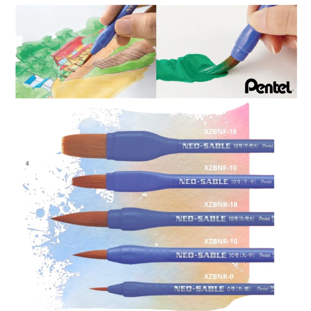Kit Pincel Aquarela Acrilica Guache Pentel Neo Sable