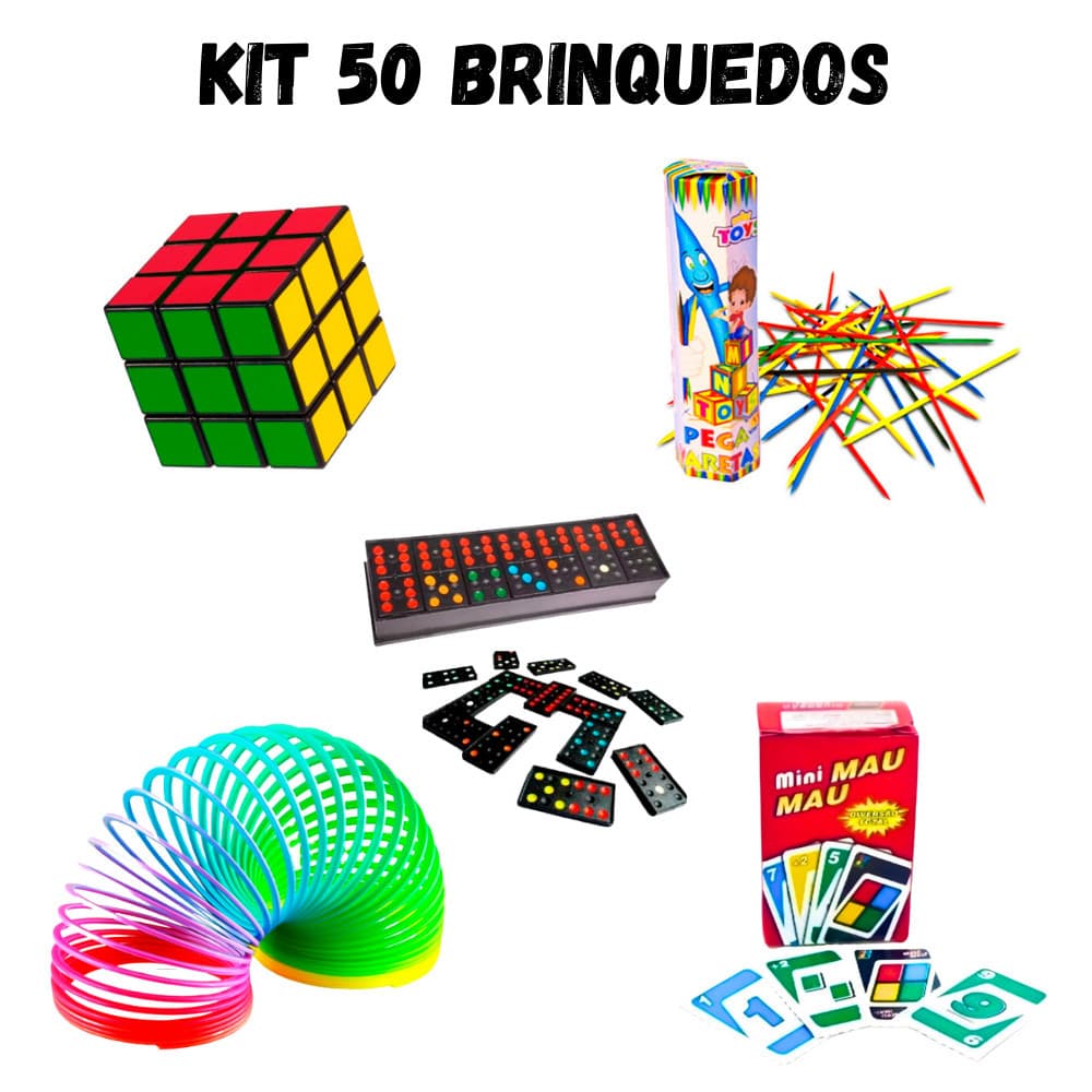 Kit 50 Brinquedos Lembrancinha Sacolinha Aniversário Infantil Dia das Criança Cubo Mola Mini Mau Mau