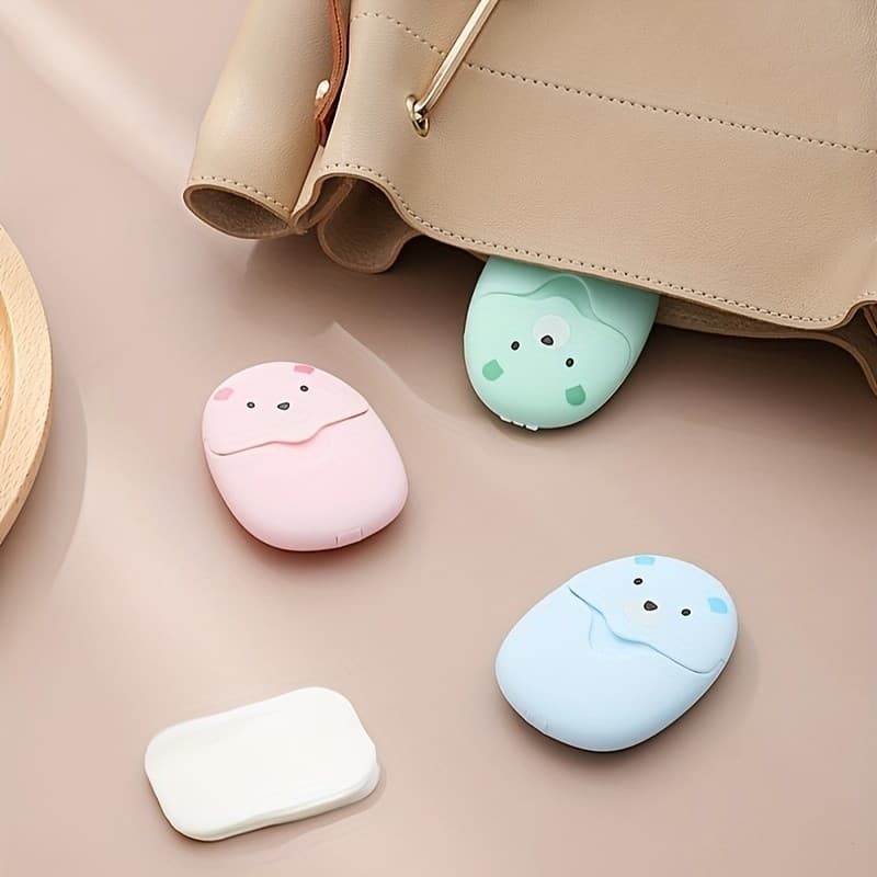 50 Peças Folha de Sabão Portátil para Viagem e Mãos Mini Fofo Necessaire Bolsa Higiene