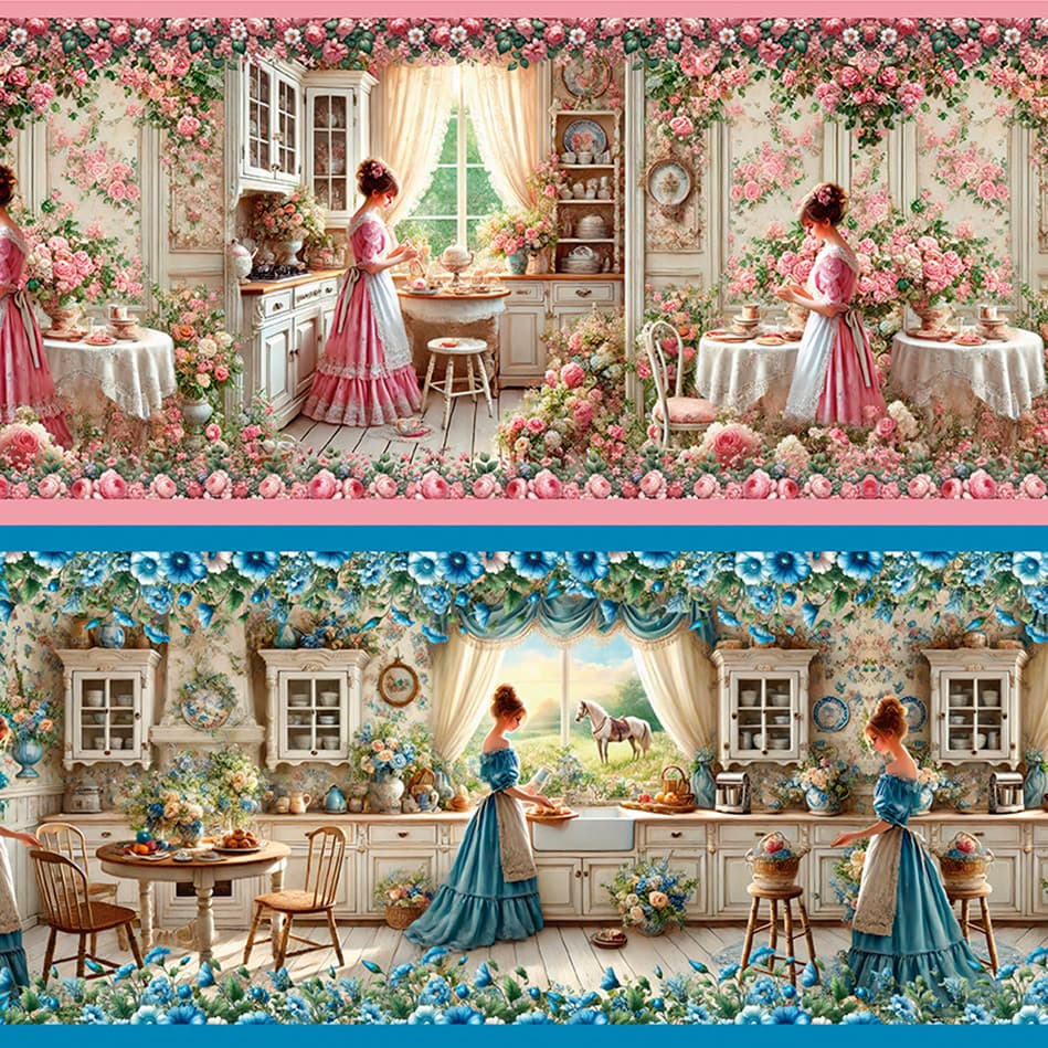 Tricoline Digital Barrado Cozinha Antiga, 55cm x 1,50mt