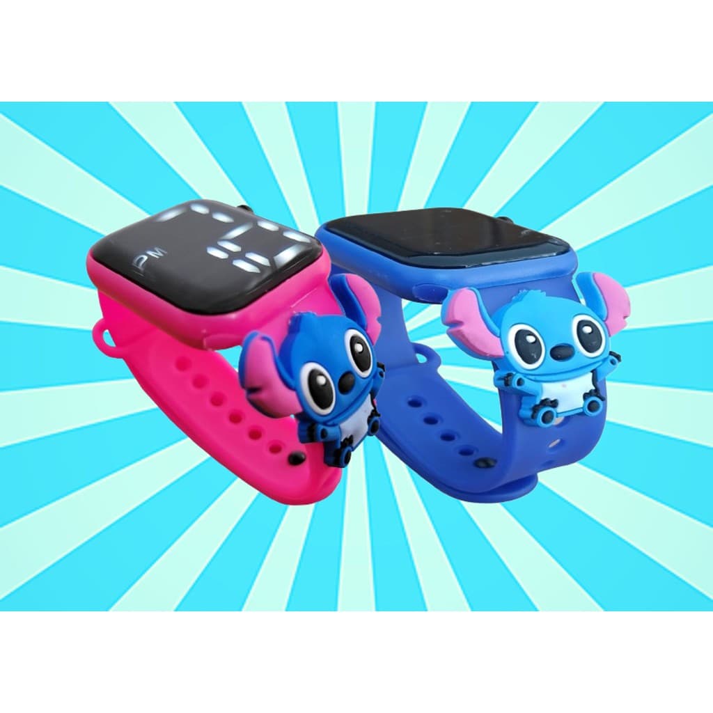 Relógio Infantil Digital Lilo Stitch Á Prova De água Led Azul e Rosa Meninos e Meninas