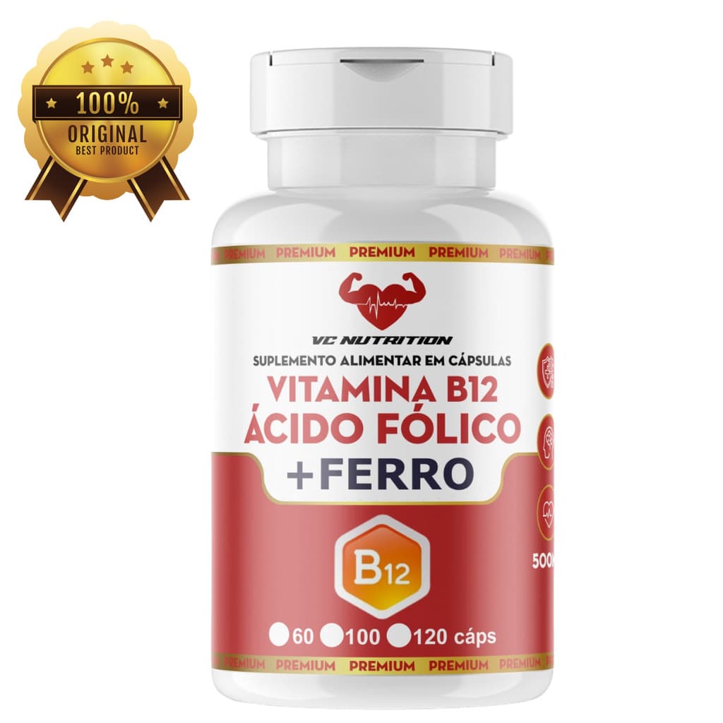 B12 Metilcobalamina, ácido fólico, Ferro, 120 capsulas 500mg