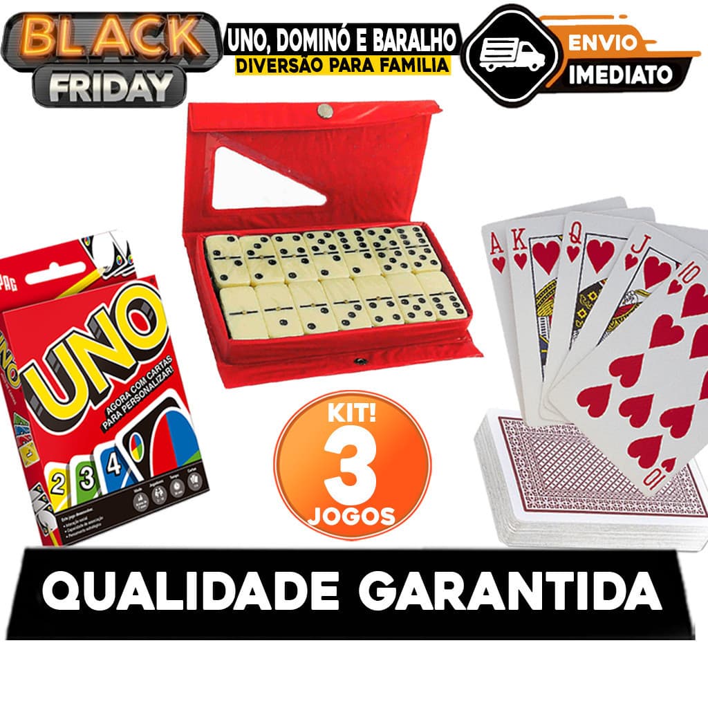 KIT 3 Jogos - UNO, Dominó e Baralho